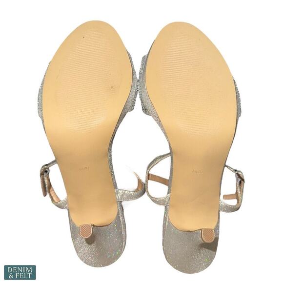 Badgley Mischka Silver Glitter Heels Sandals 10W Rhinestone Ankle Strap Dressy - Picture 11 of 16